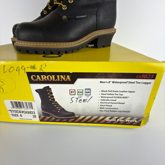 Carolina Mens 8 Inch Waterproof Steel Toe Logger Boots Black CA9823 8 2E‎ NIB main image 9